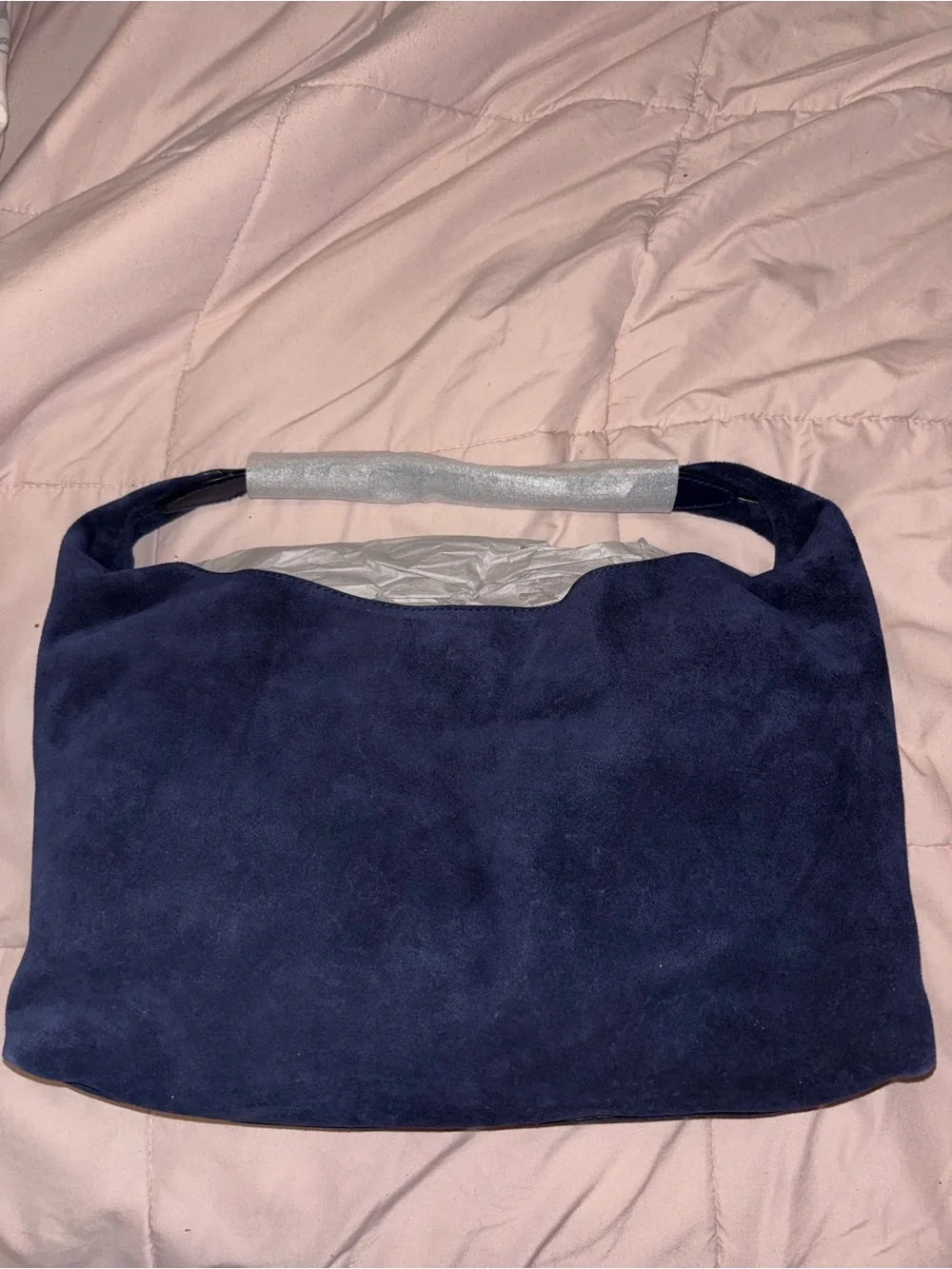 Madewell The Mylie Midnight Navy Italian Suede Shoulder Bag 90s Quiet Luxury
